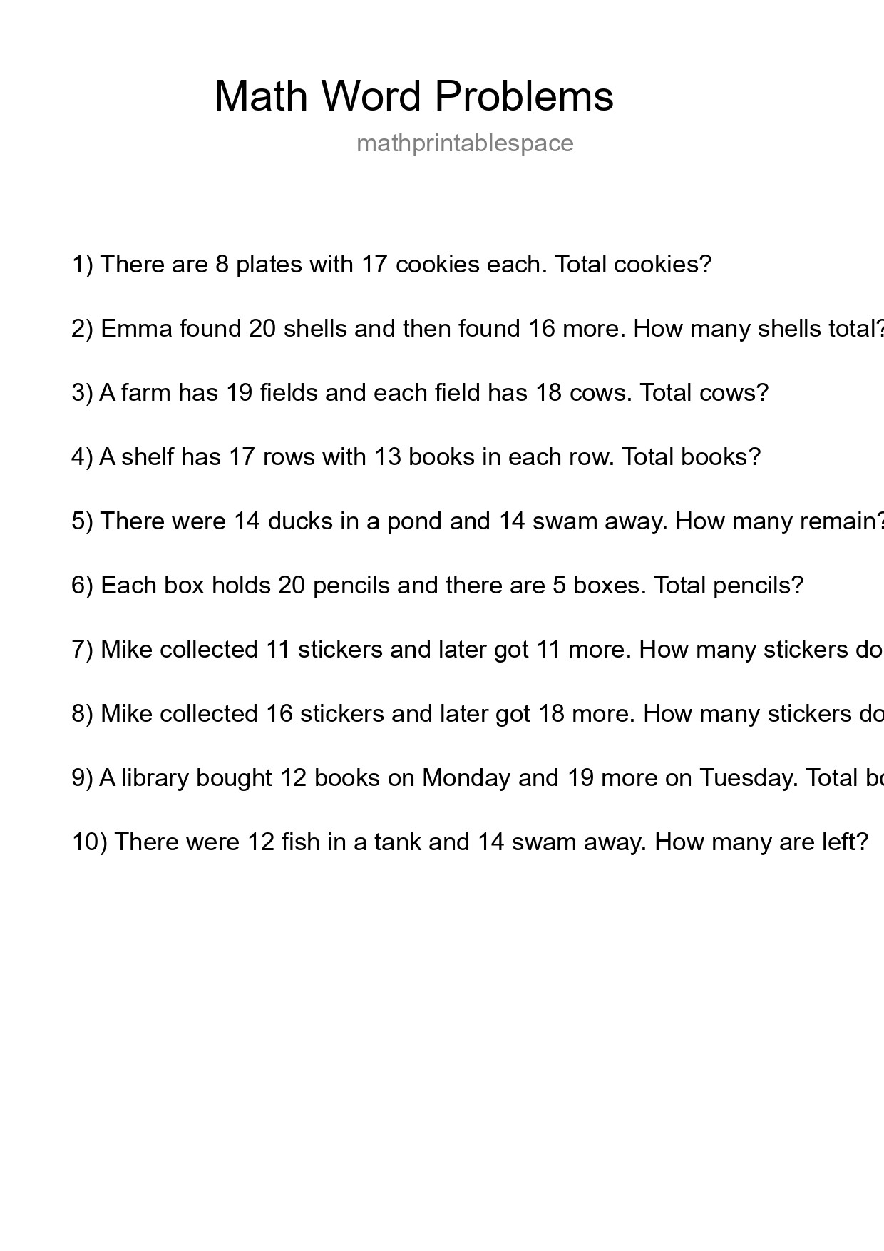 Math Word Problem Worksheet