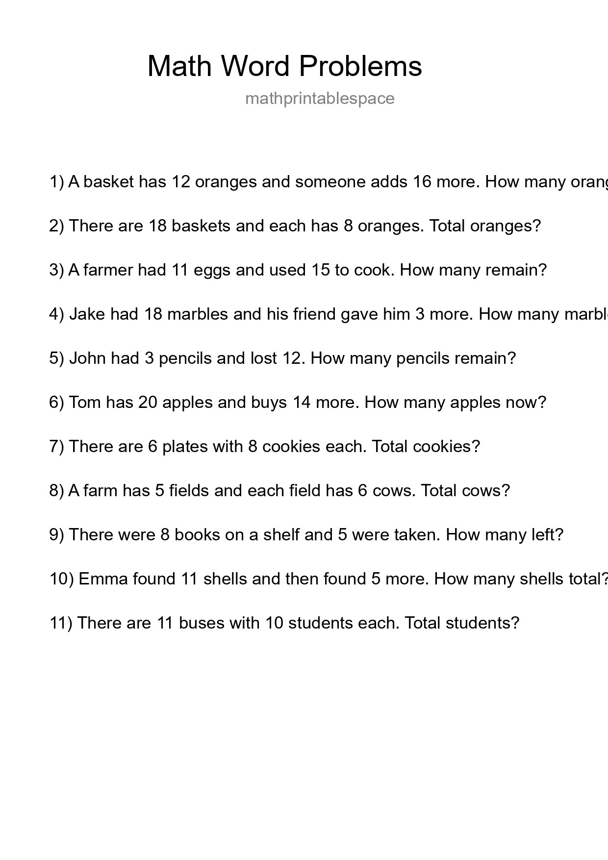 Math Word Problem Worksheet