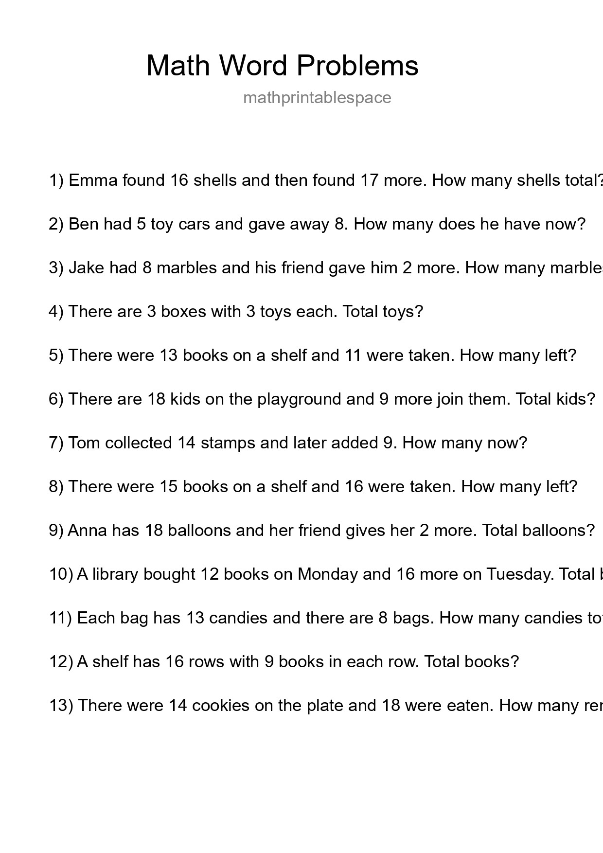 Math Word Problem Worksheet