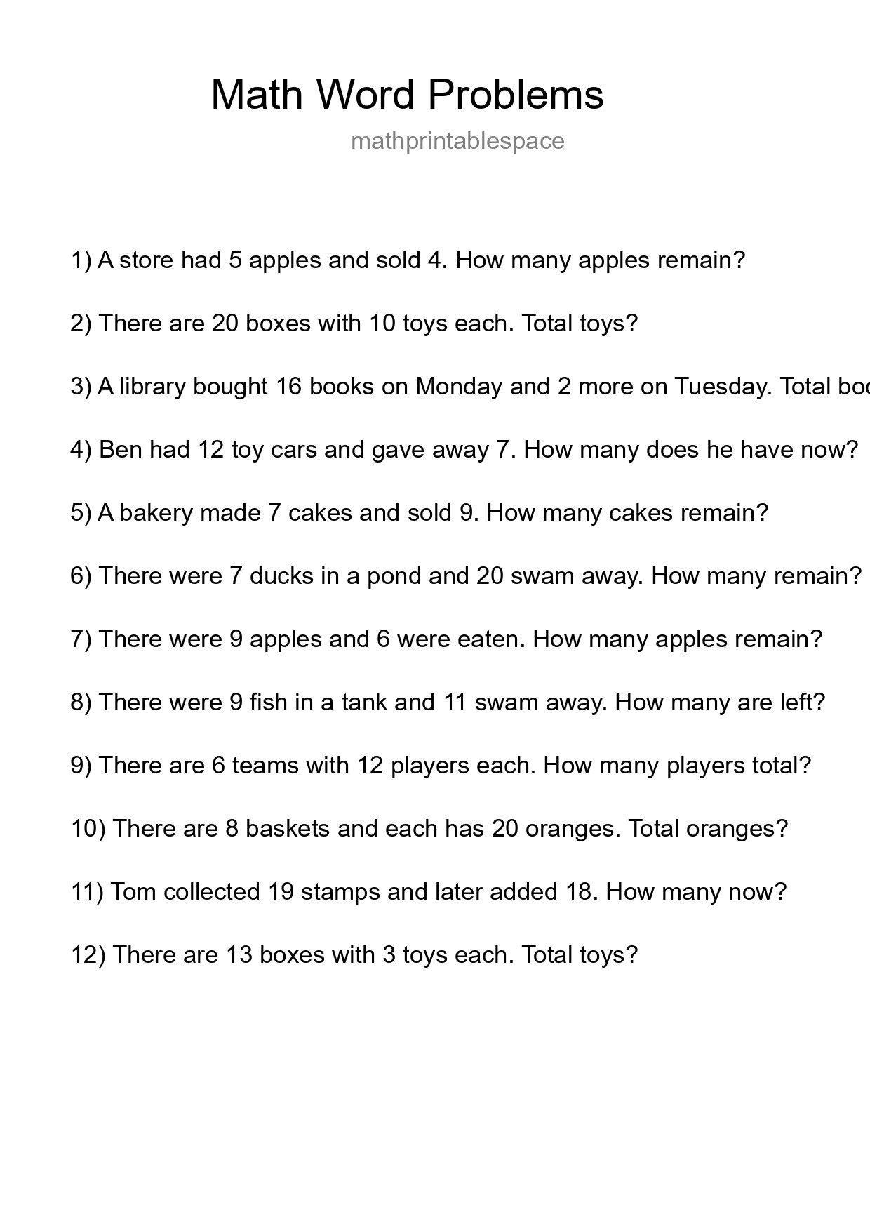 Math Word Problem Worksheet