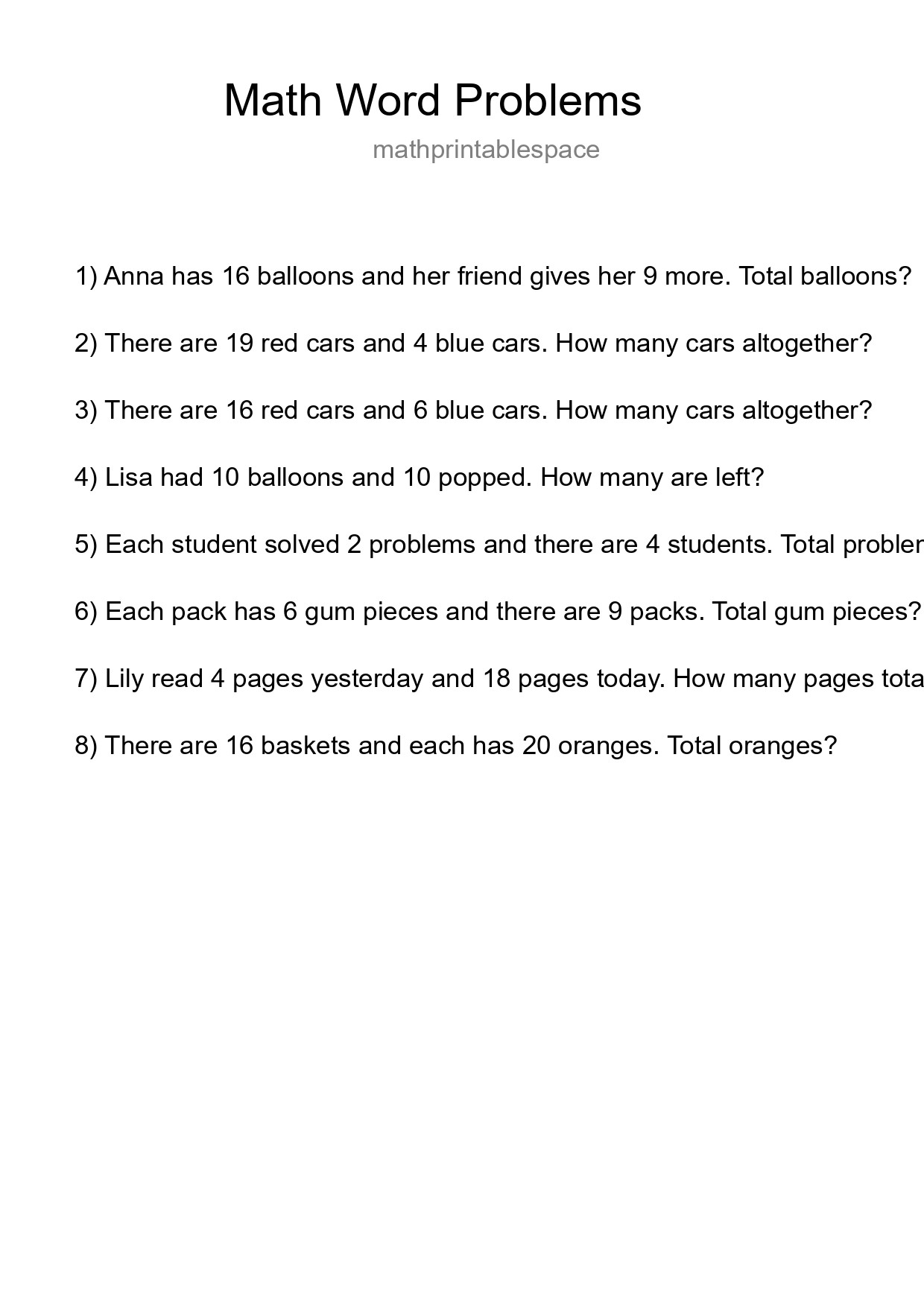 Math Word Problem Worksheet