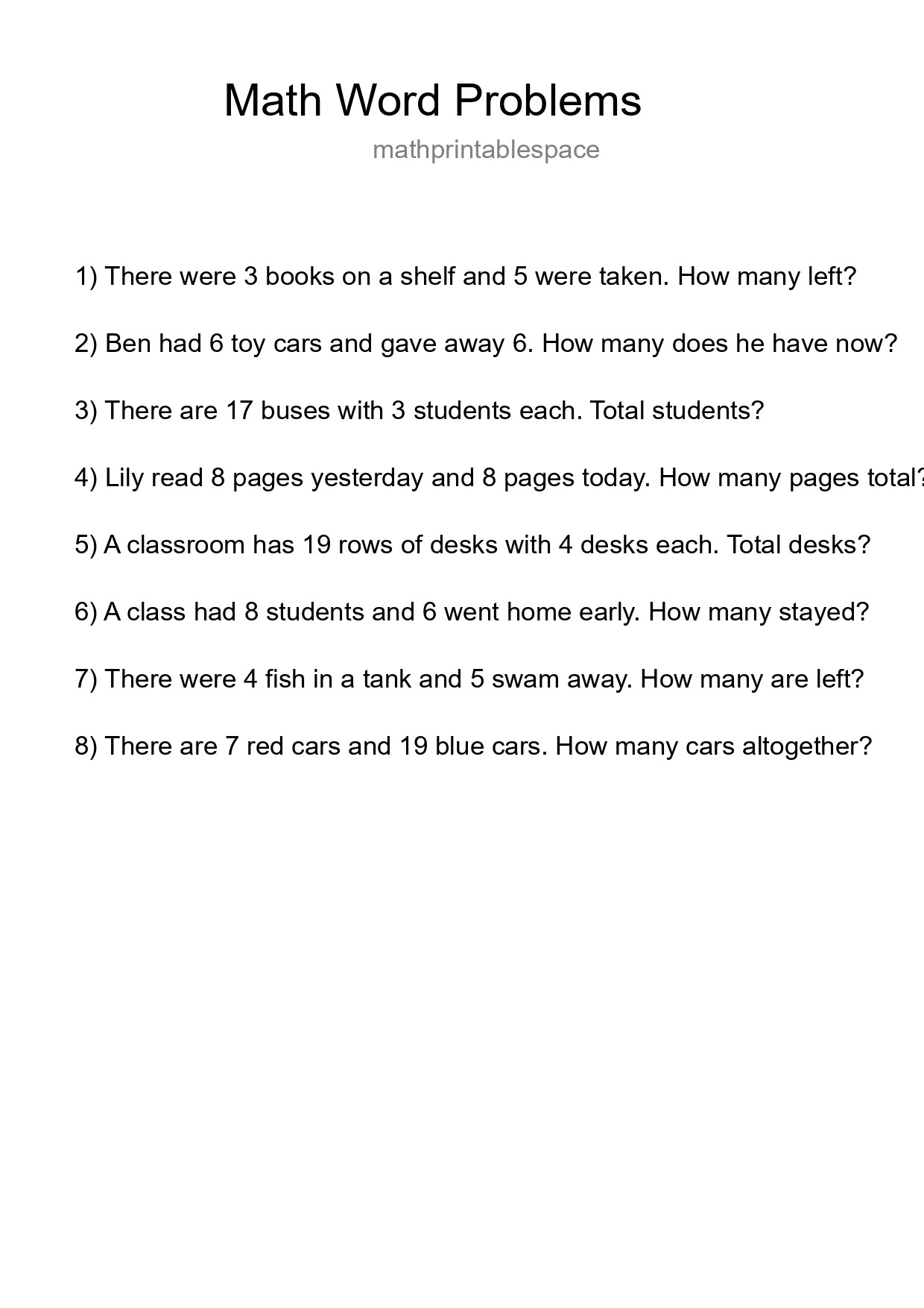 Math Word Problem Worksheet
