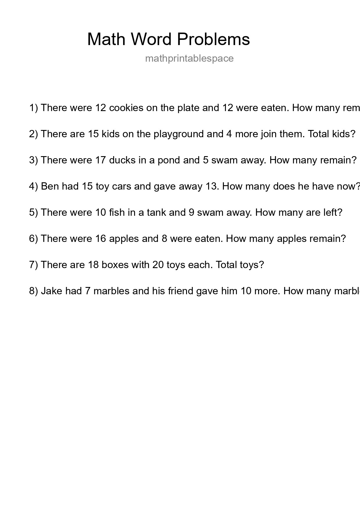 Math Word Problem Worksheet