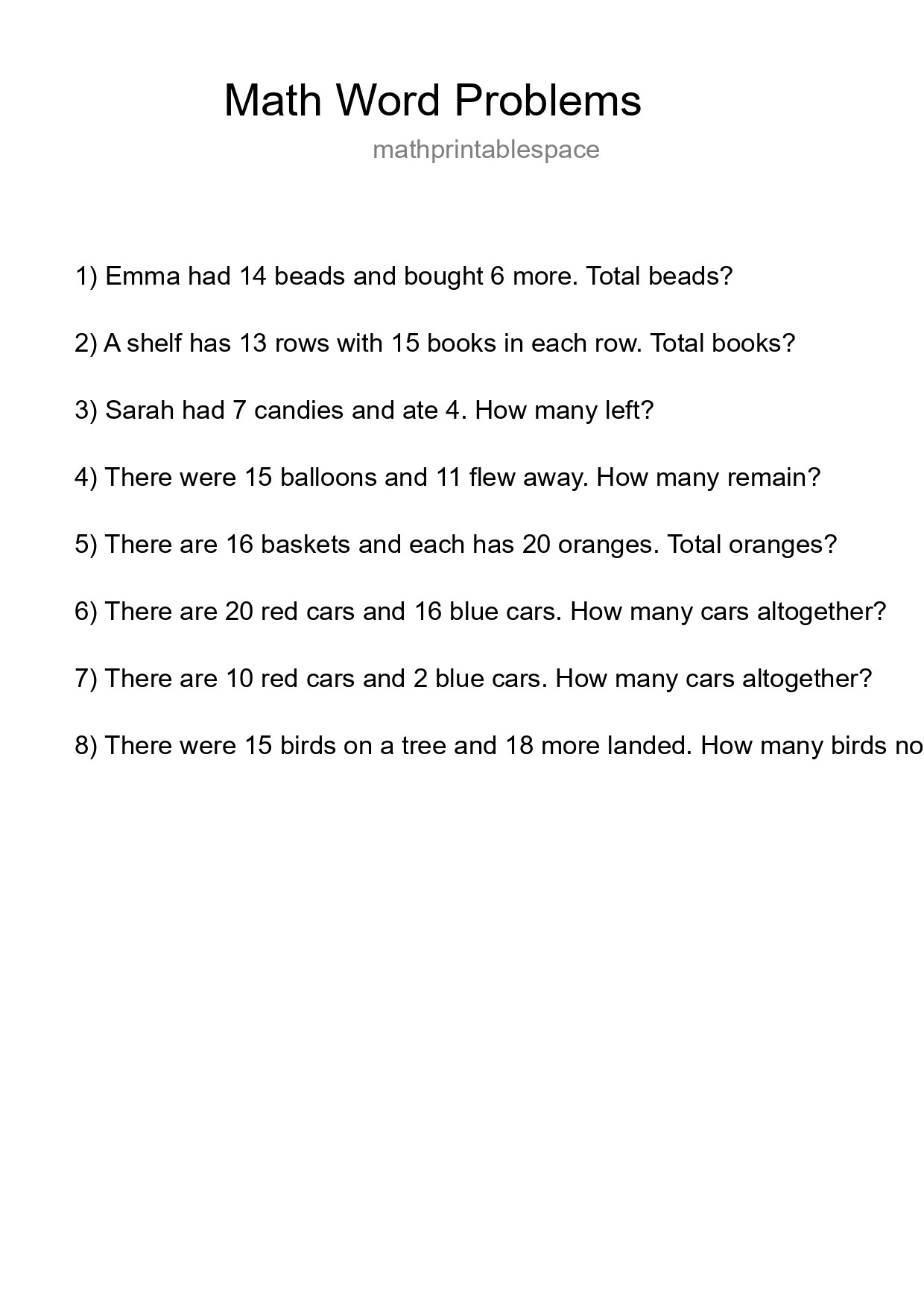 Math Word Problem Worksheet