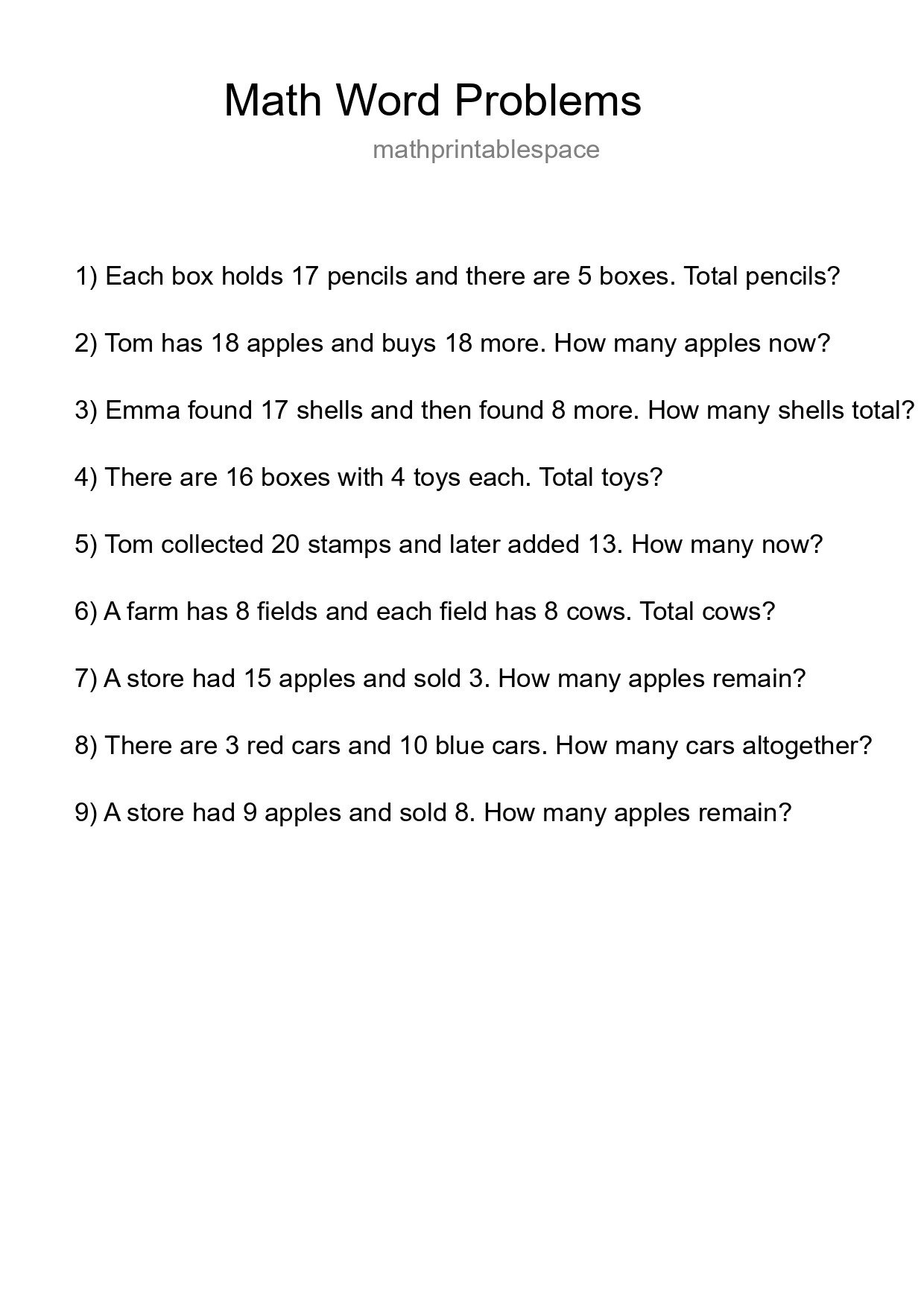 Math Word Problem Worksheet