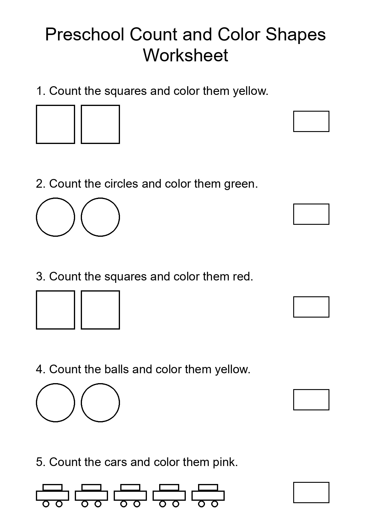 Preschool Count and Color Shapes Worksheet