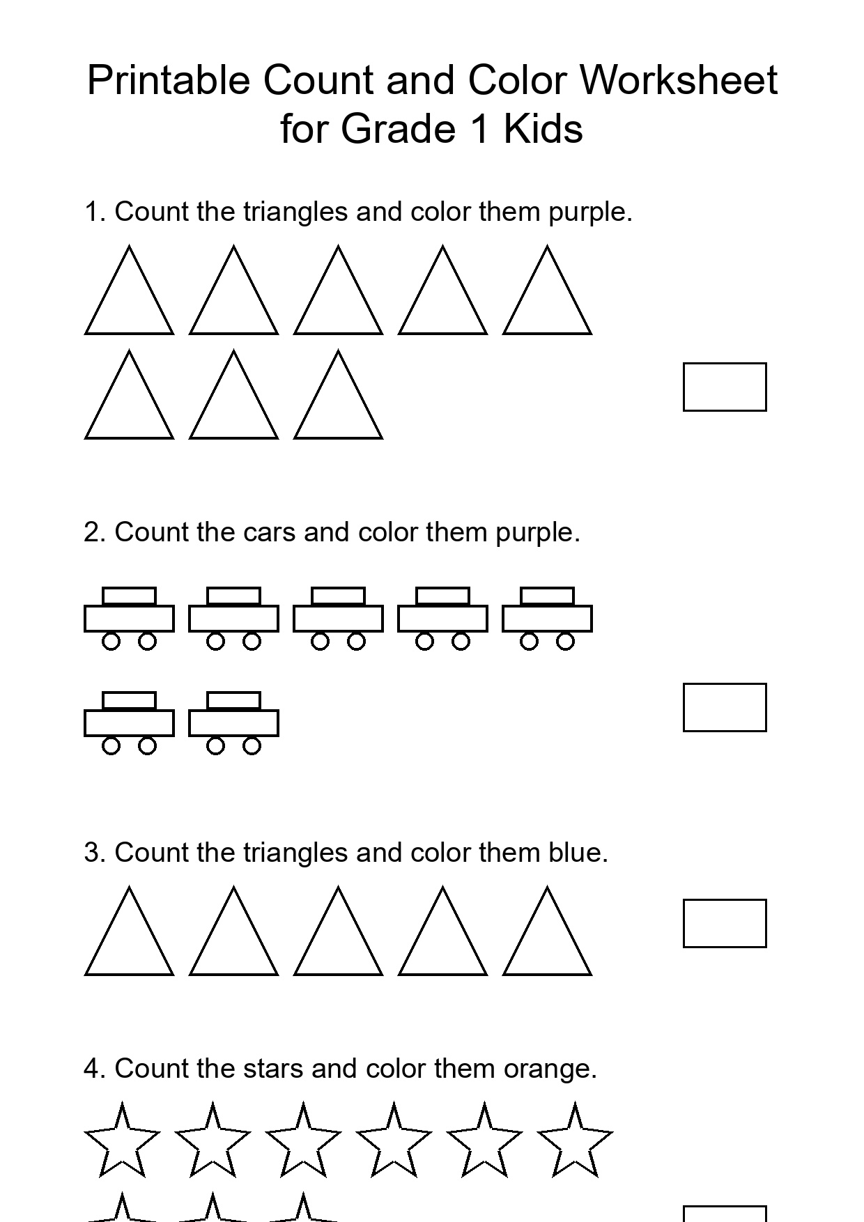 Printable Count and Color Worksheet for Grade 1 Kids