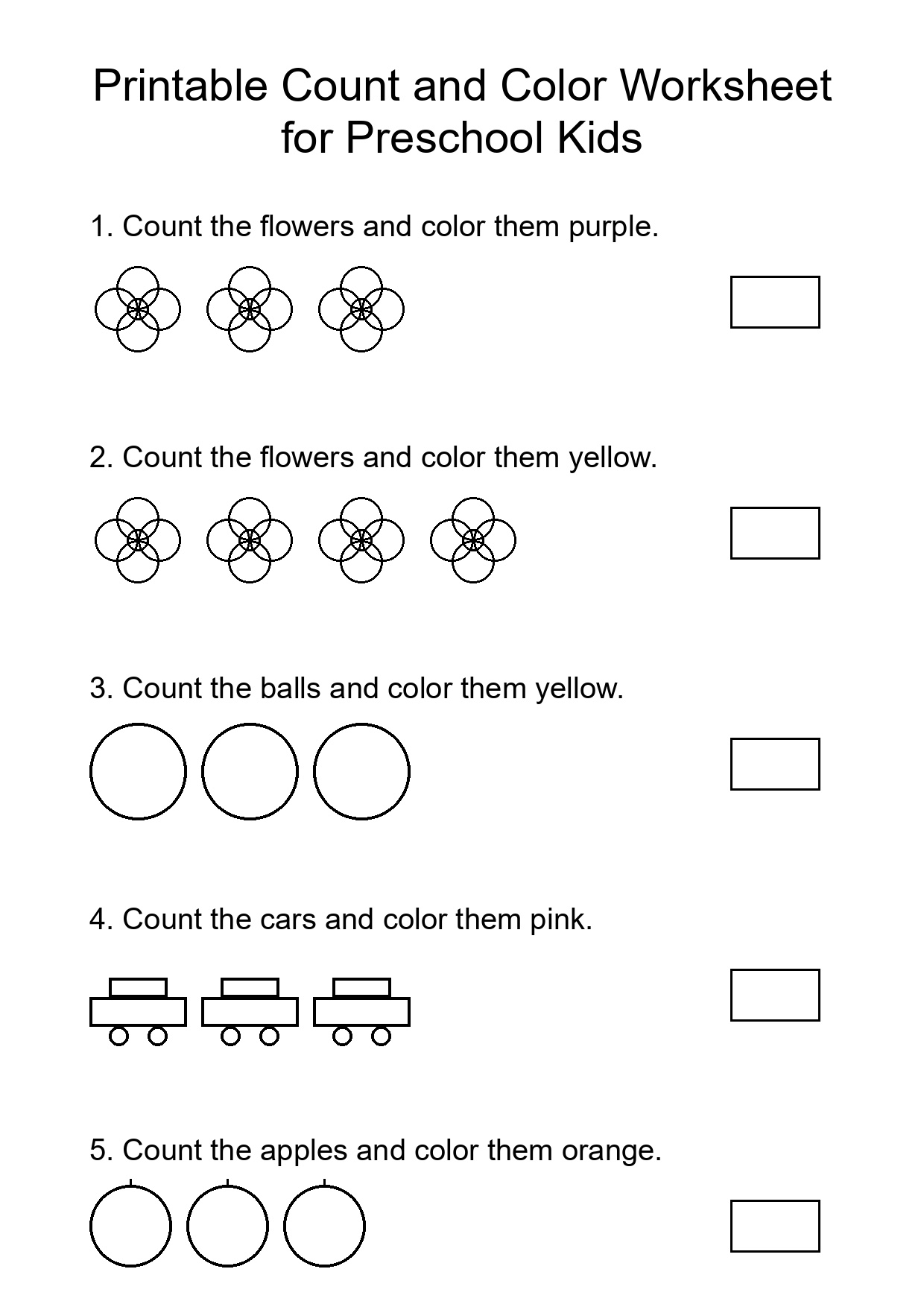 Printable Count and Color Worksheet for Preschool Kids