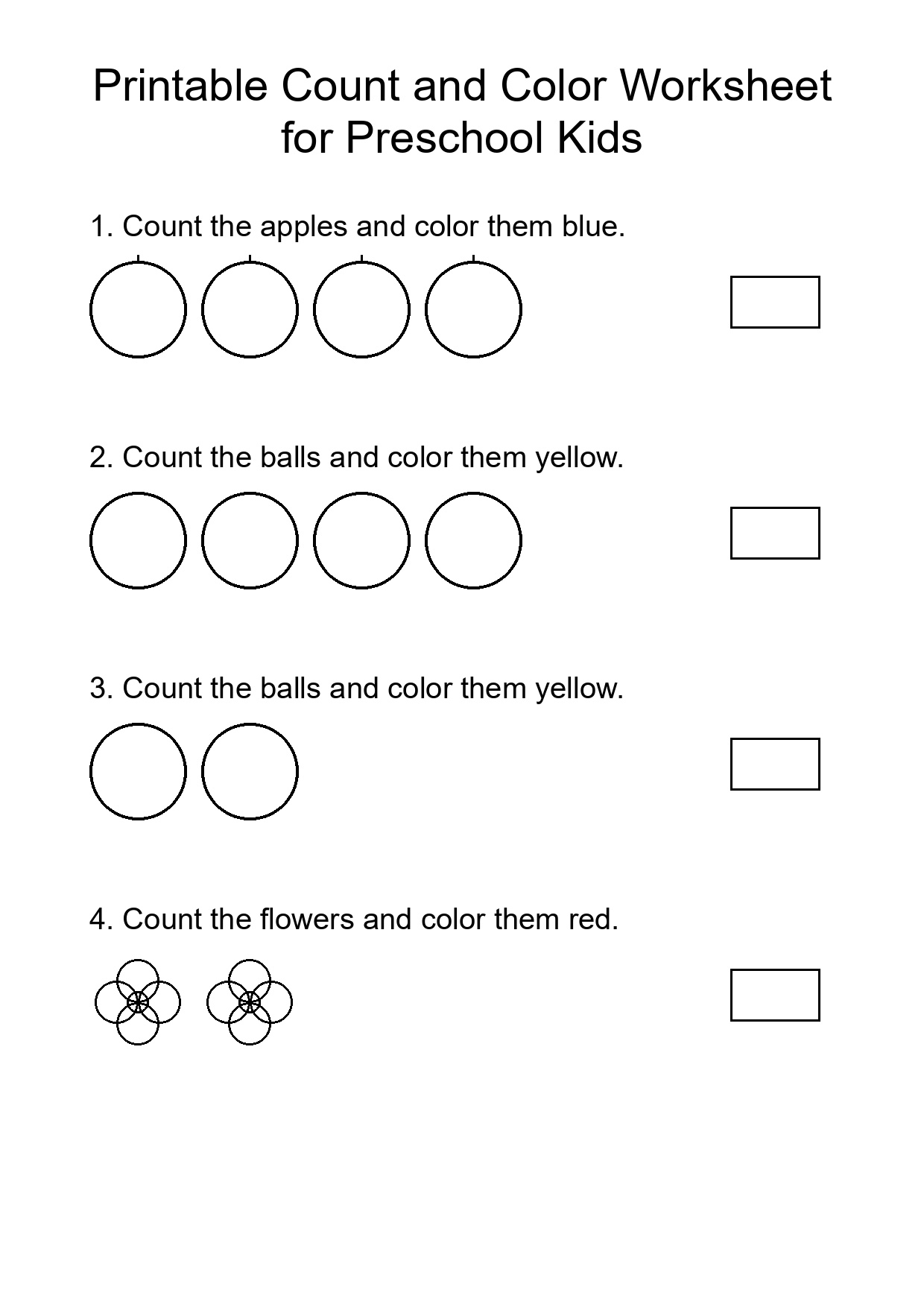 Printable Count and Color Worksheet for Preschool Kids