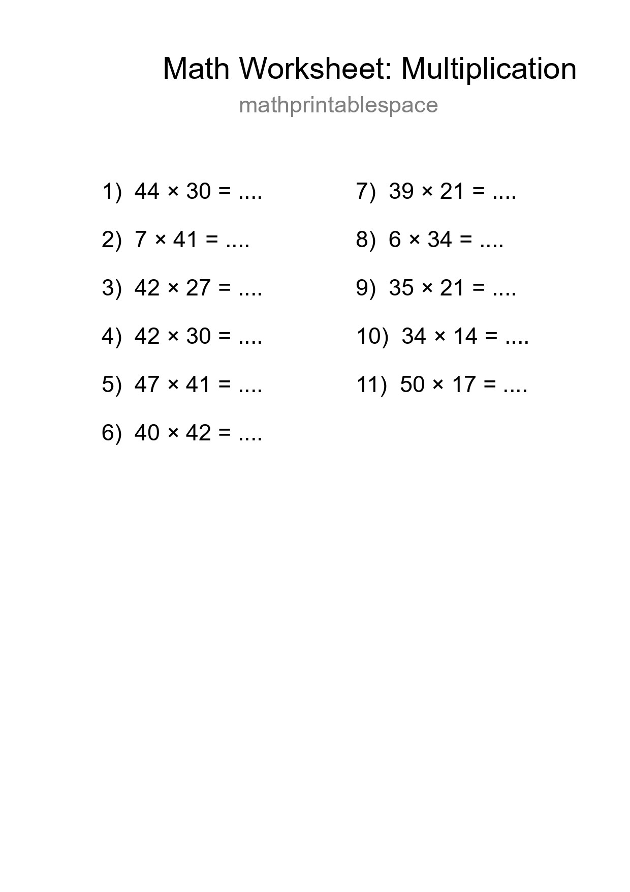 Printable Free 11 Multiplication Math Worksheet For Grade 2 - Part 29