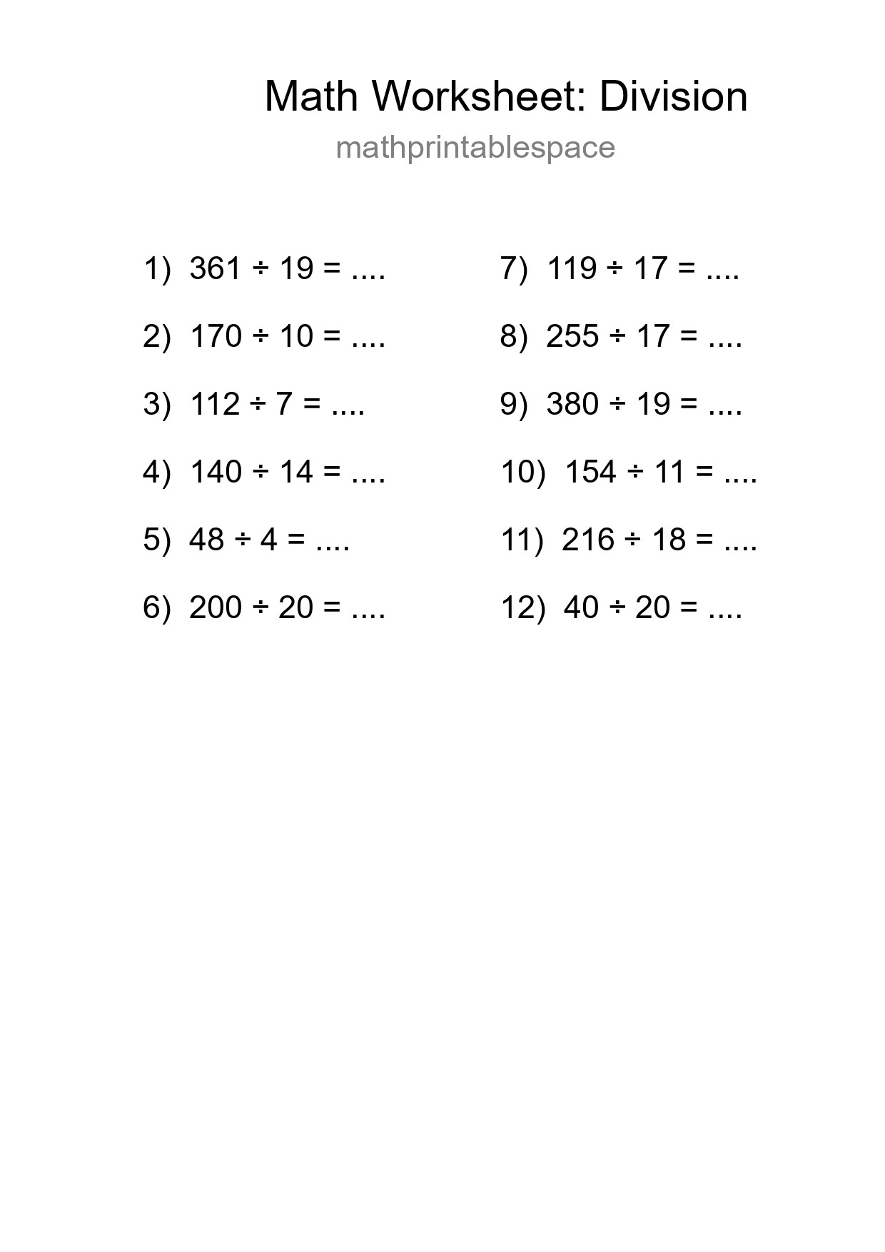 Printable Free 12 Division Math Worksheet For Grade 2 - Part 191
