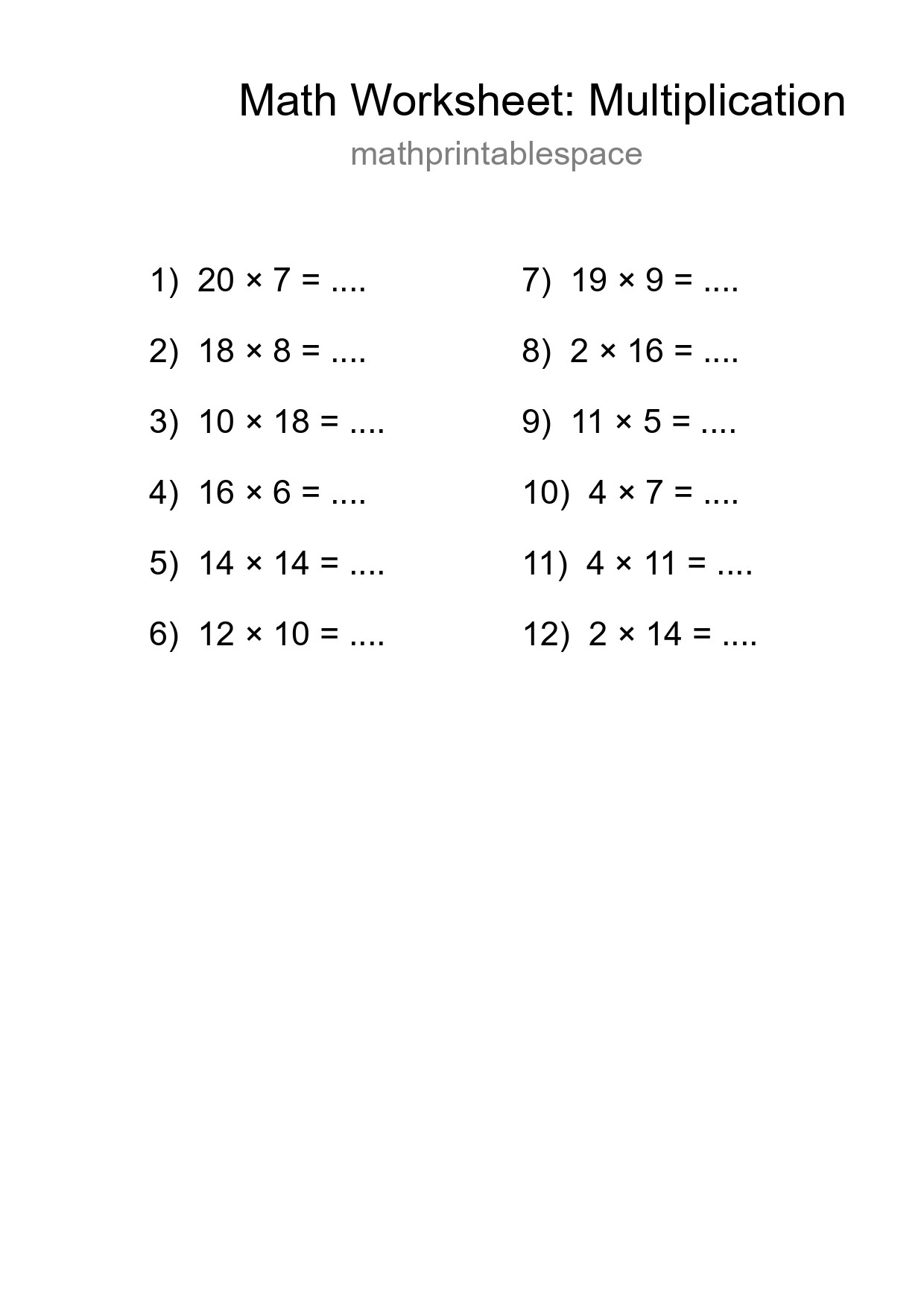 Printable Free 12 Multiplication Math Worksheet For Grade 2 - Part 40