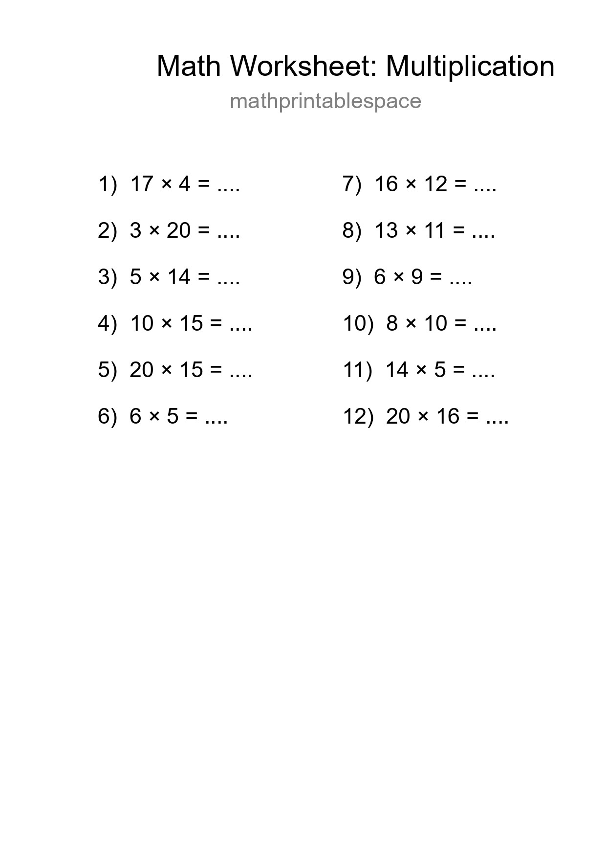 Printable Free 12 Multiplication Math Worksheet For Grade 2 - Part 62