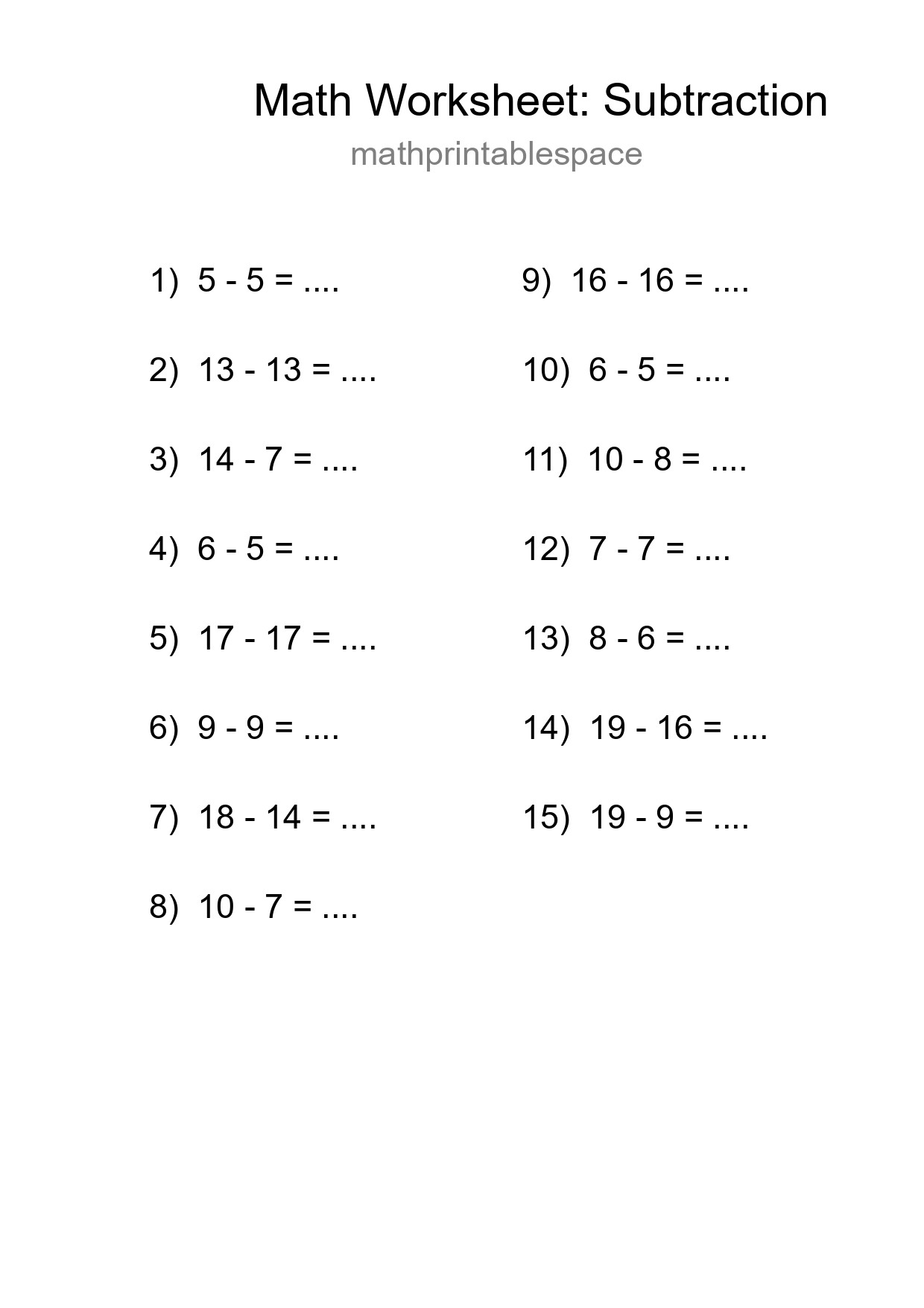 Printable Free 15 Subtraction Math Worksheet For Grade 2 - Part 85
