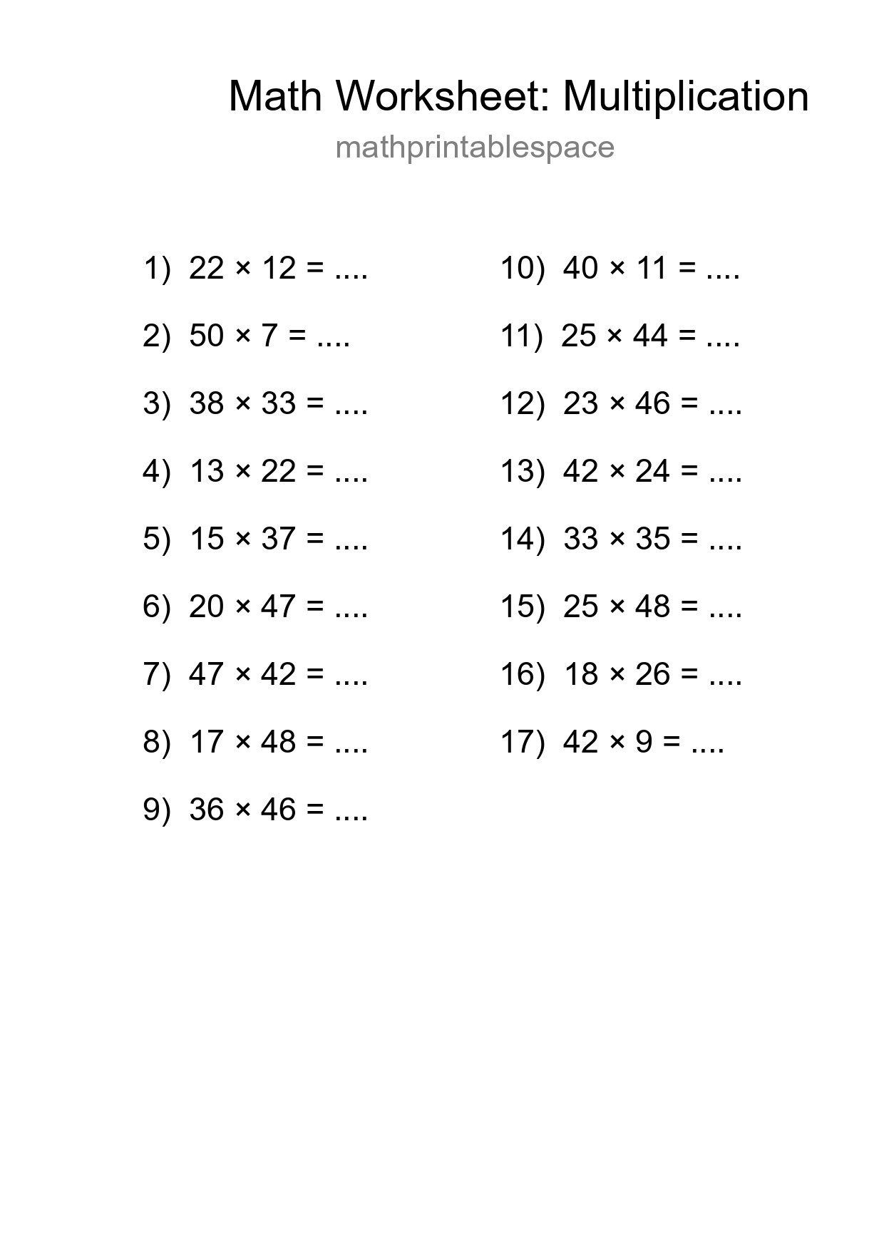 Printable Free 17 Multiplication Math Worksheet For Grade 2 - Part 84