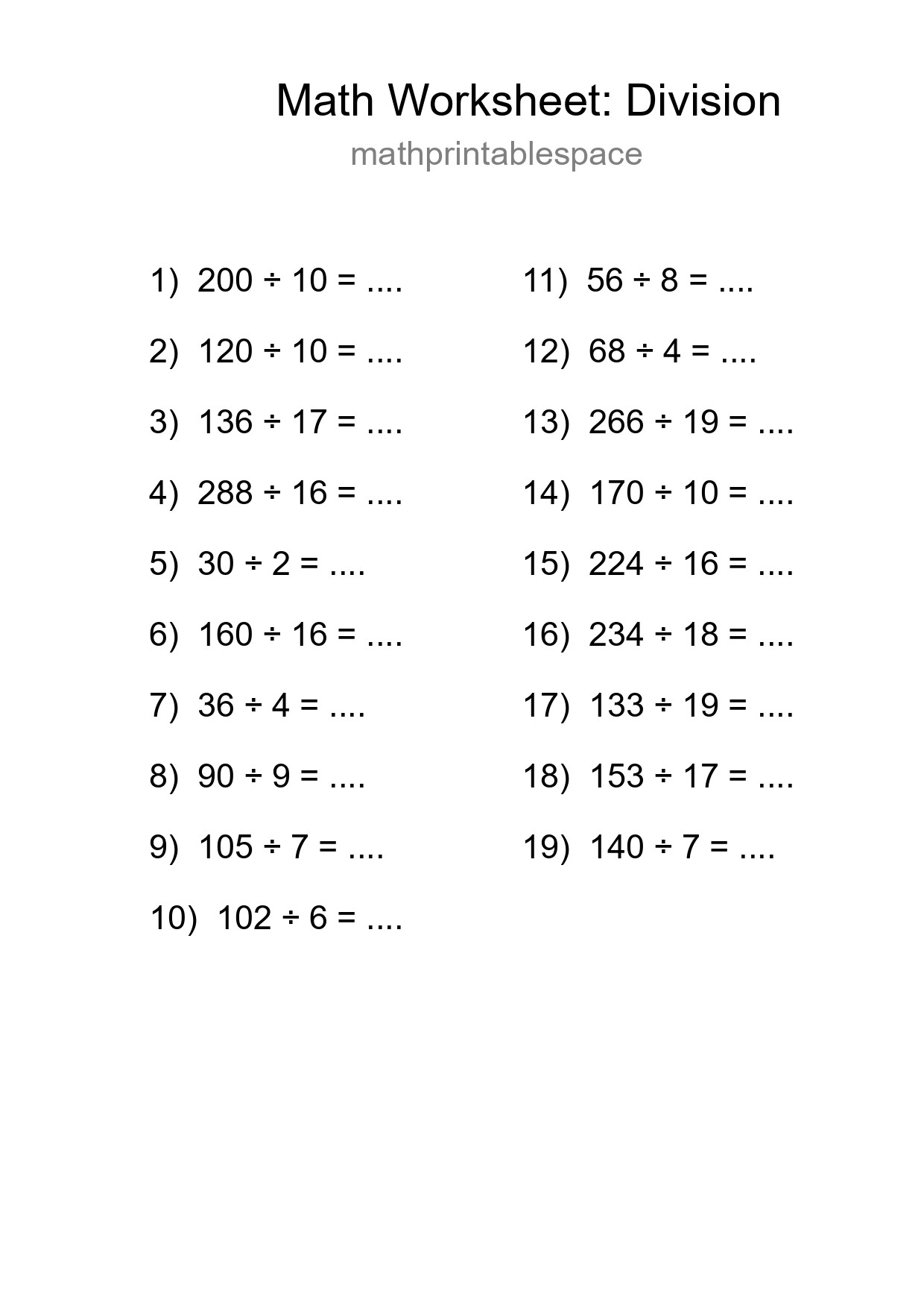 Printable Free 19 Division Math Worksheet For Grade 2 - Part 169
