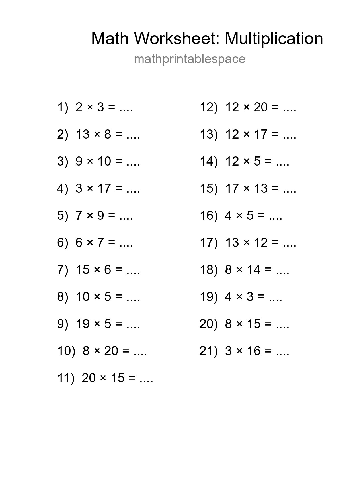 Printable Free 21 Multiplication Math Worksheet For Grade 2 - Part 271