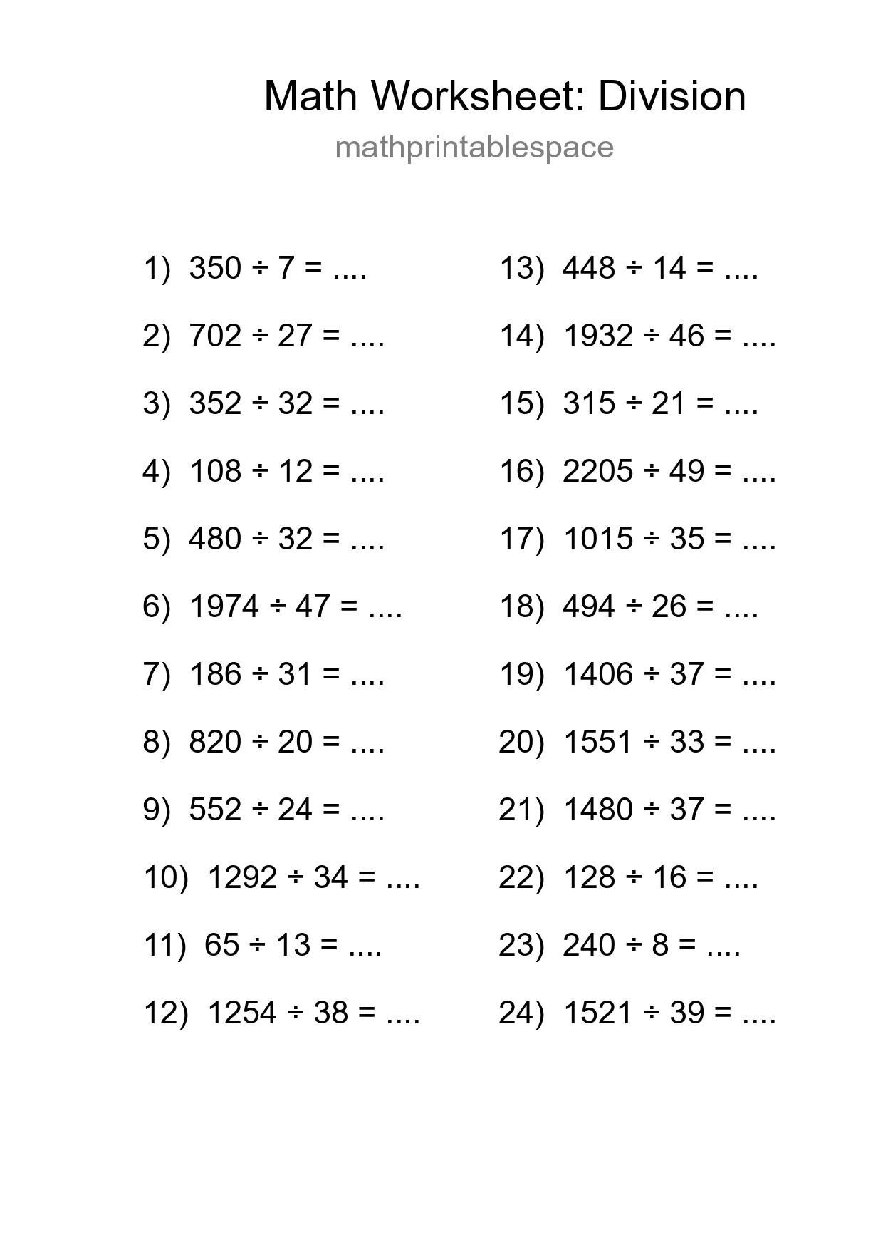 Printable Free 24 Division Math Worksheet For Grade 2 - Part 4