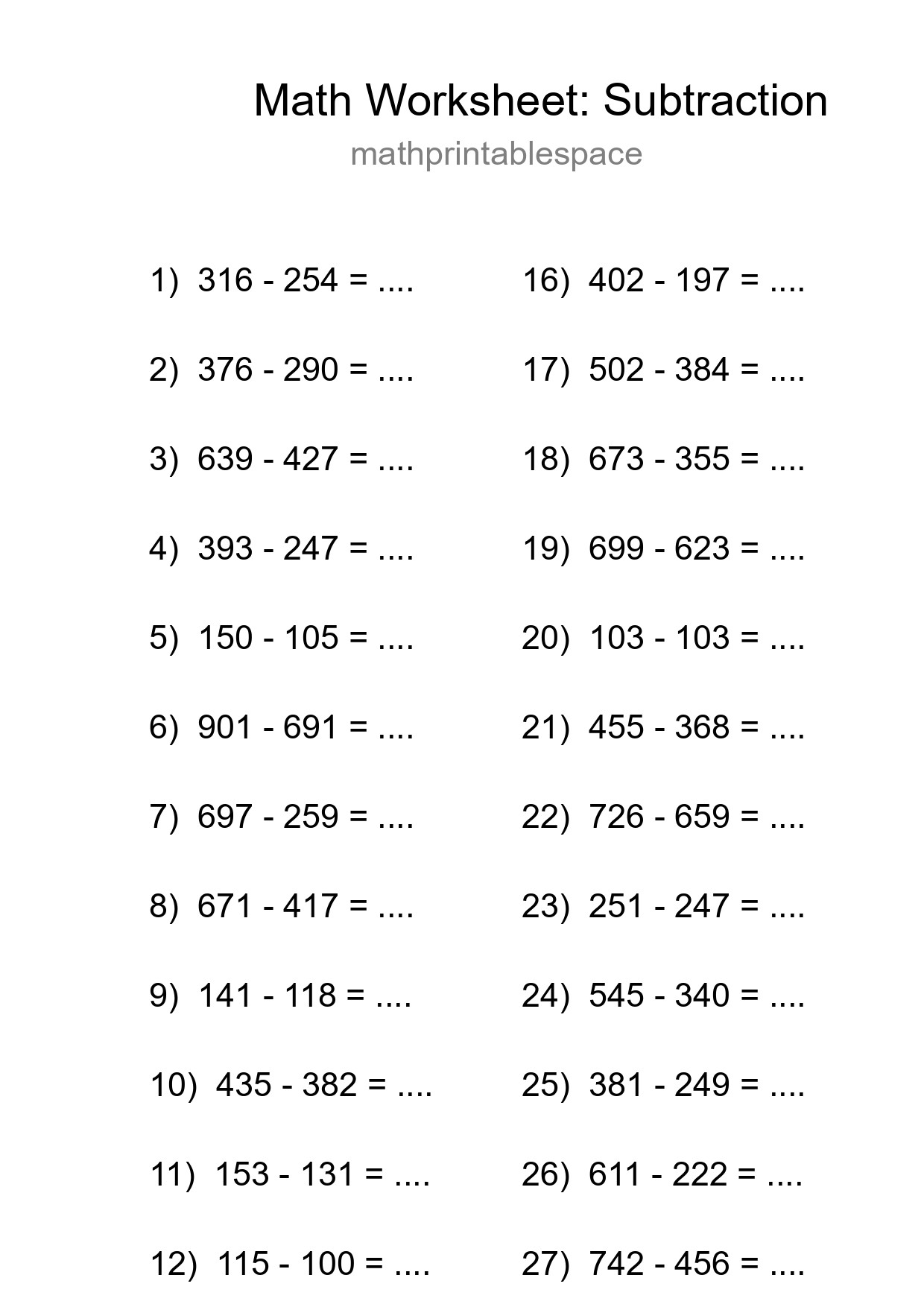 Printable Free 30 Subtraction Math Worksheet For Grade 5 - Part 272